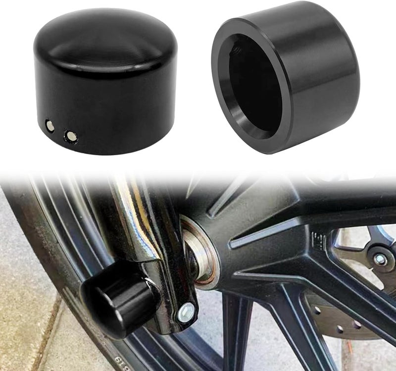 NOTISH Black Chrome Front Axle Nut Aluminum Cover Cap - Compatible with Harley Softail Dyna Touring Road King Electra Street Glide Iron 883 XL 2002-2023 - Image 1